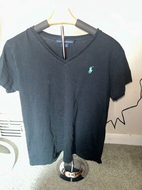 Ralph Lauren Sport Black V-Neck Tee with blue Pony Accent